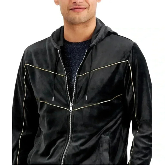 International Concepts Skip Sport Deep Black Velour Classic Fit Mens Jacket - Picture 3 of 12